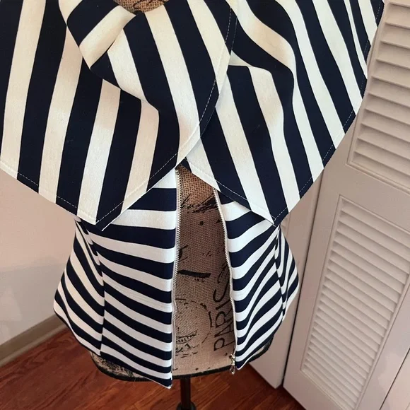 Gracia Navy and White Striped Peplum Top with Statement Collar - Picture 4 of 7